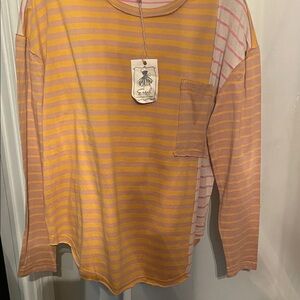 Easel Yellow and Pink Striped Long Sleeve Top
